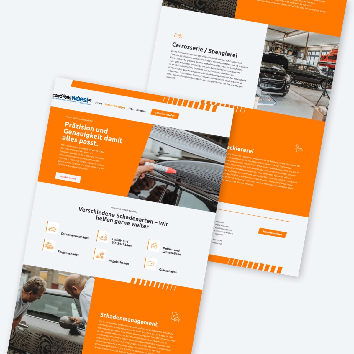 seiten der website zu carrosserie, spenglerei und schadenmanagement