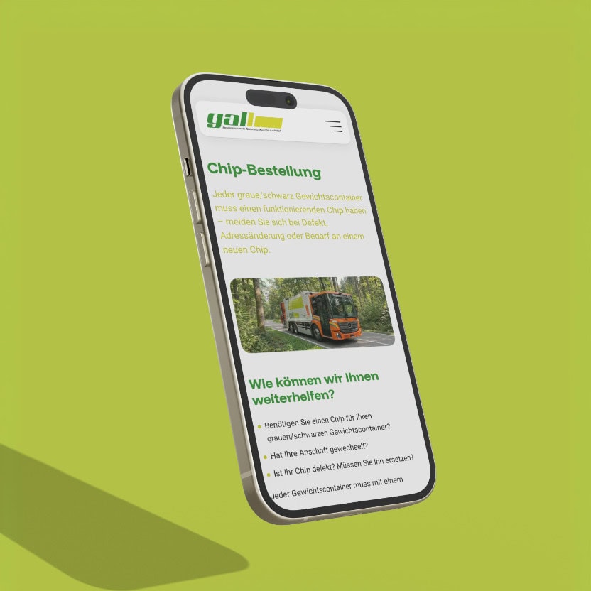 smartphone mit der seite «chip-bestellung» der gall-website