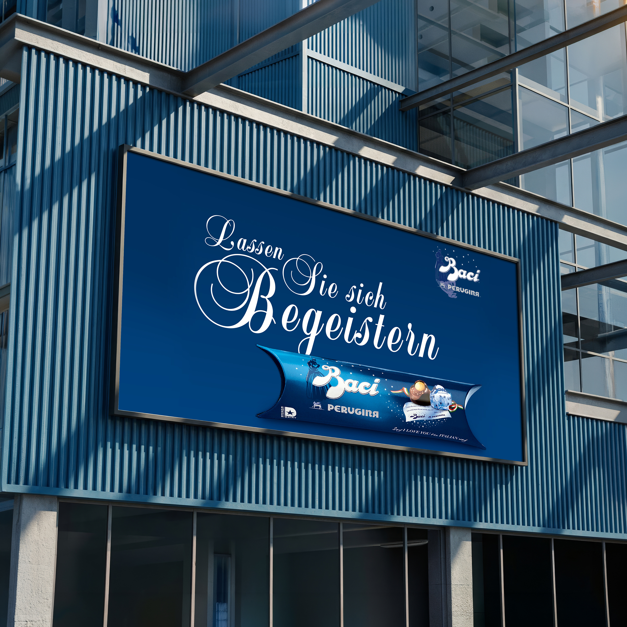 grosse plakatwand für baci an einer fassade