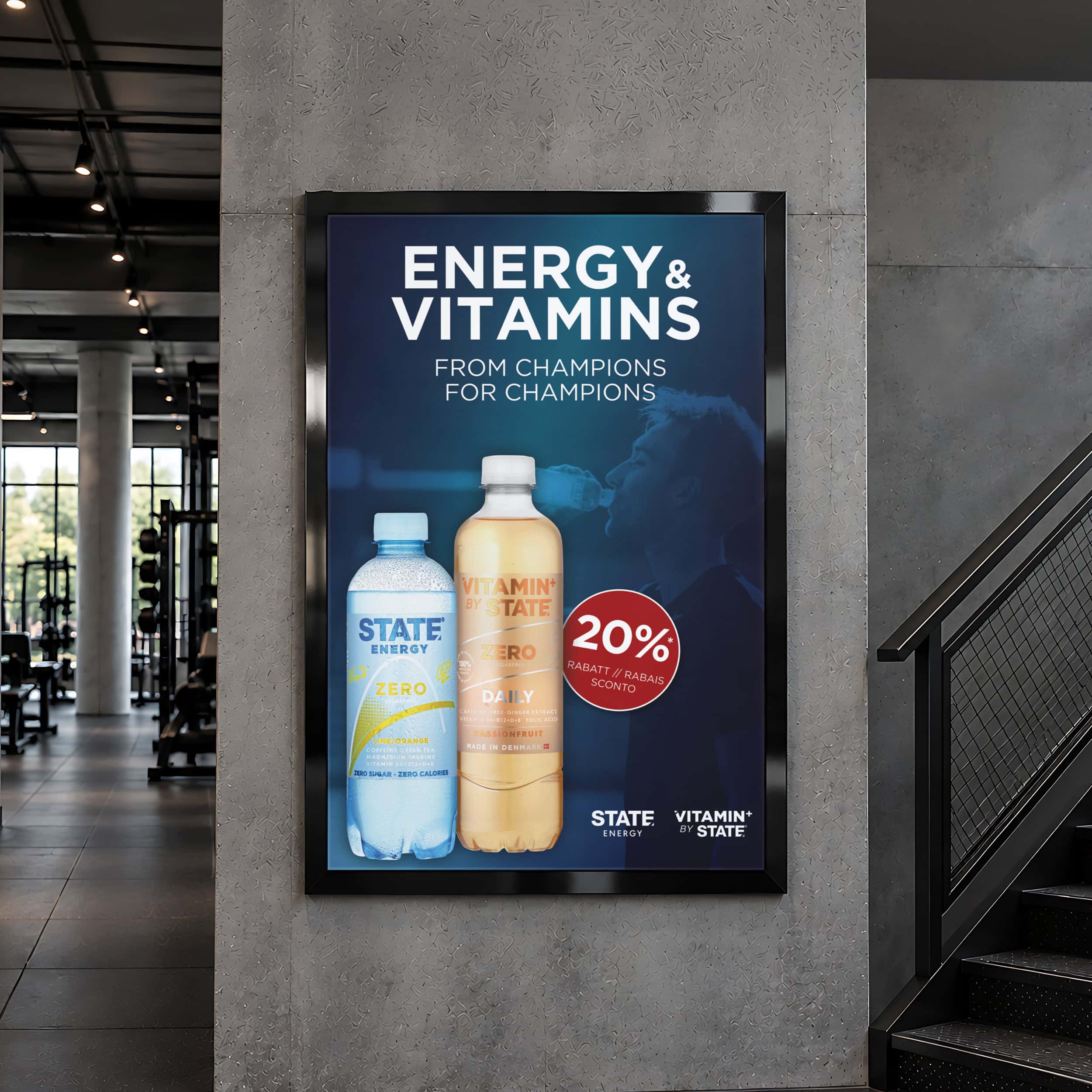 plakat für energy- und vitamingetränke in einer unterführung