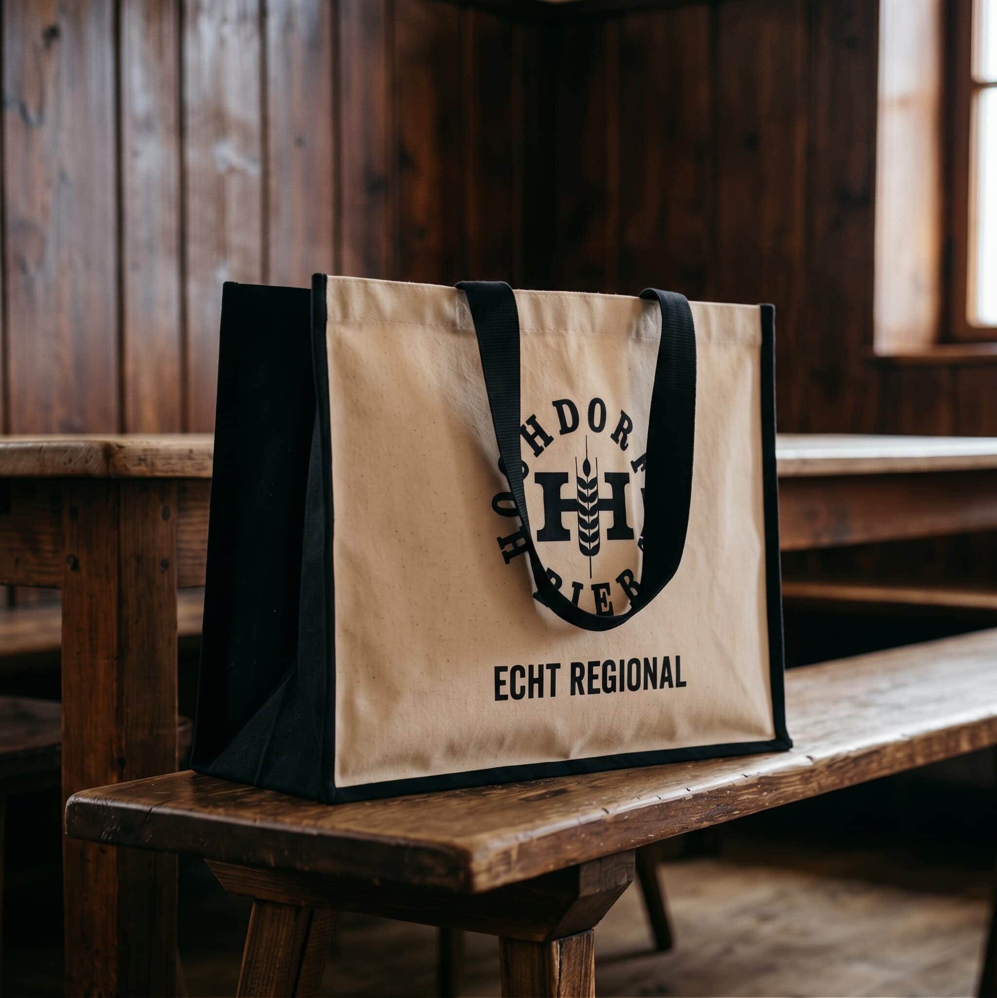stofftasche von hochdorfer bier mit dem aufdruck «echt regional»