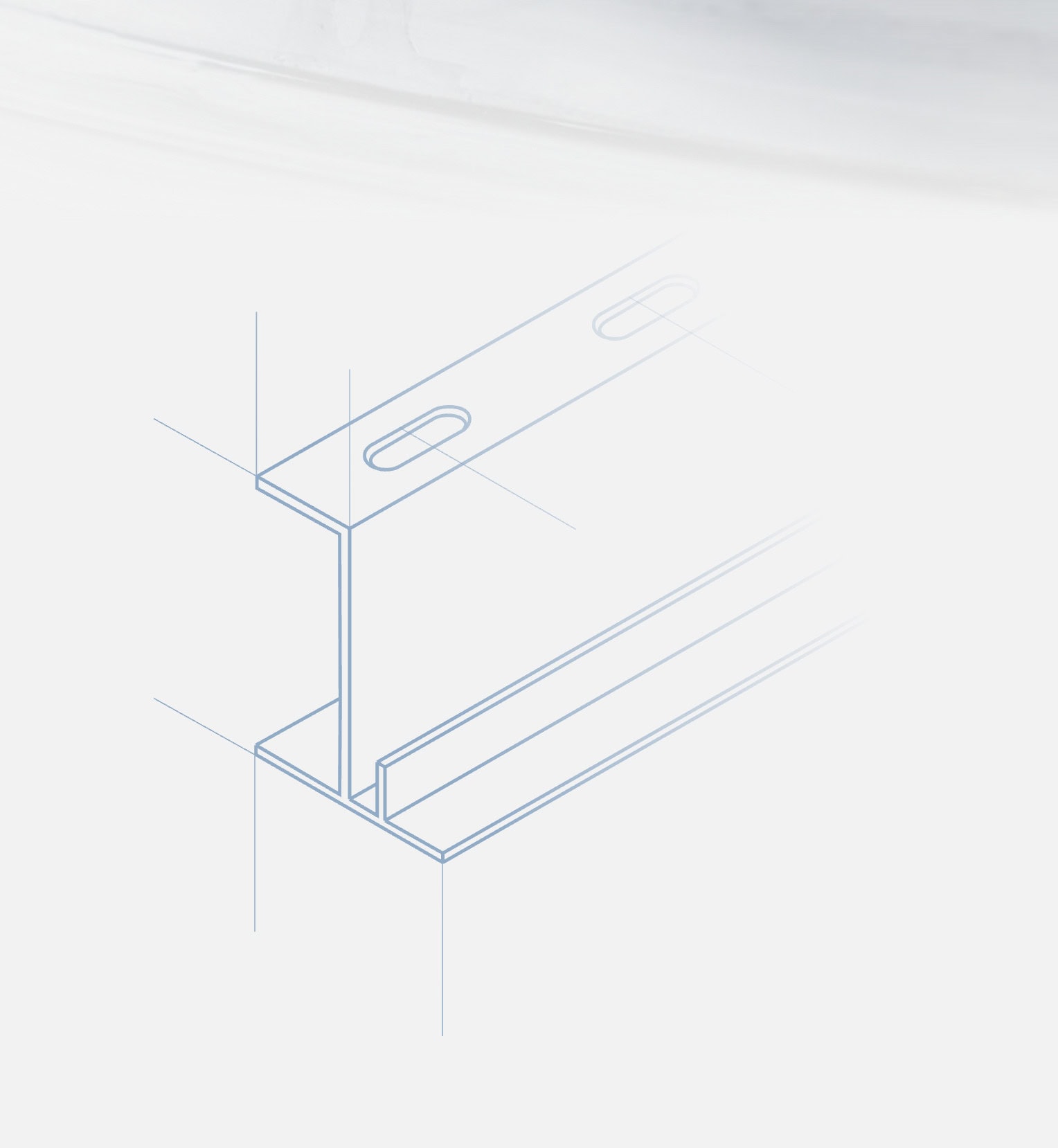 technische illustration eines metallprofils in blauen linien