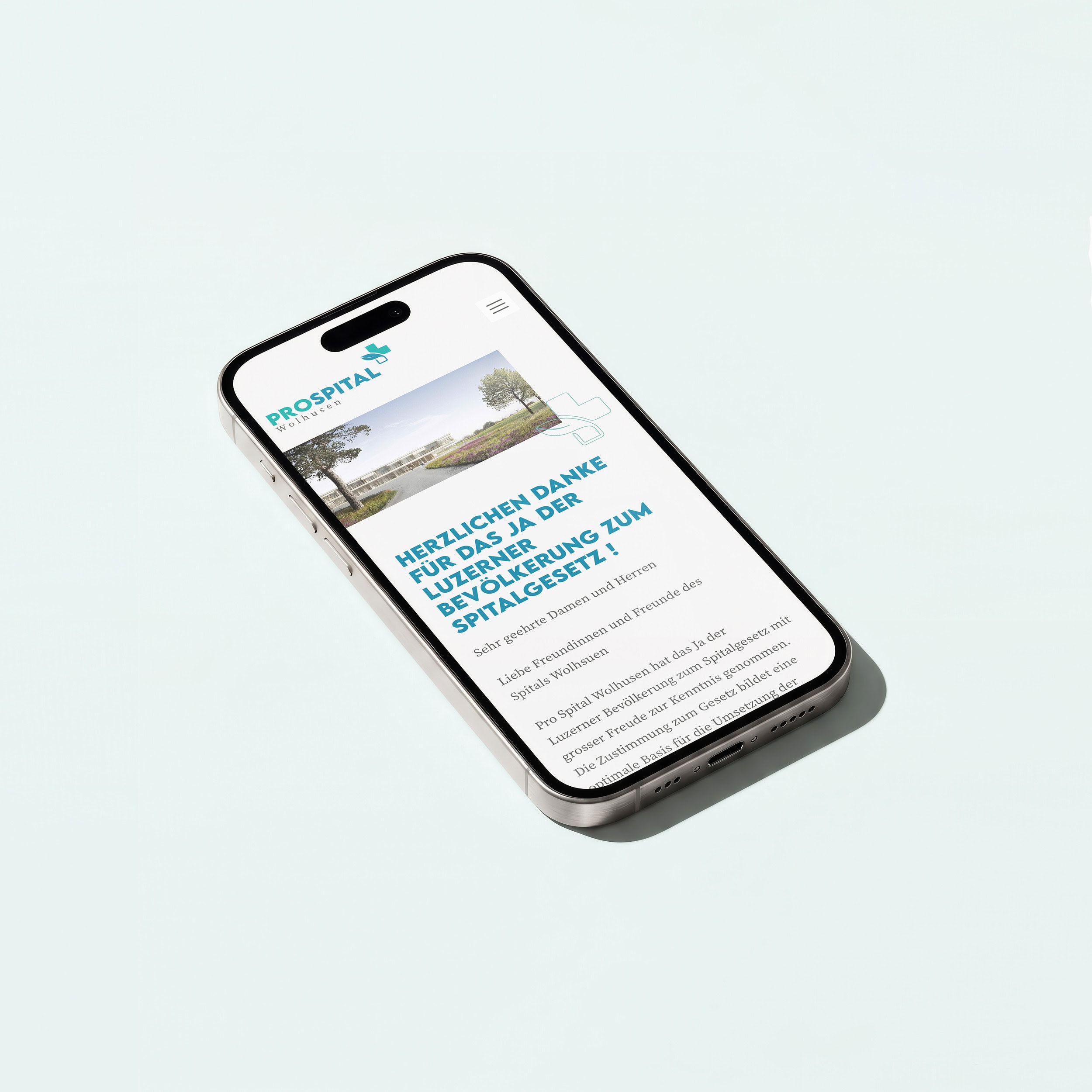 smartphone mit dem dank für das ja der luzerner bevölkerung zum spitalgesetz