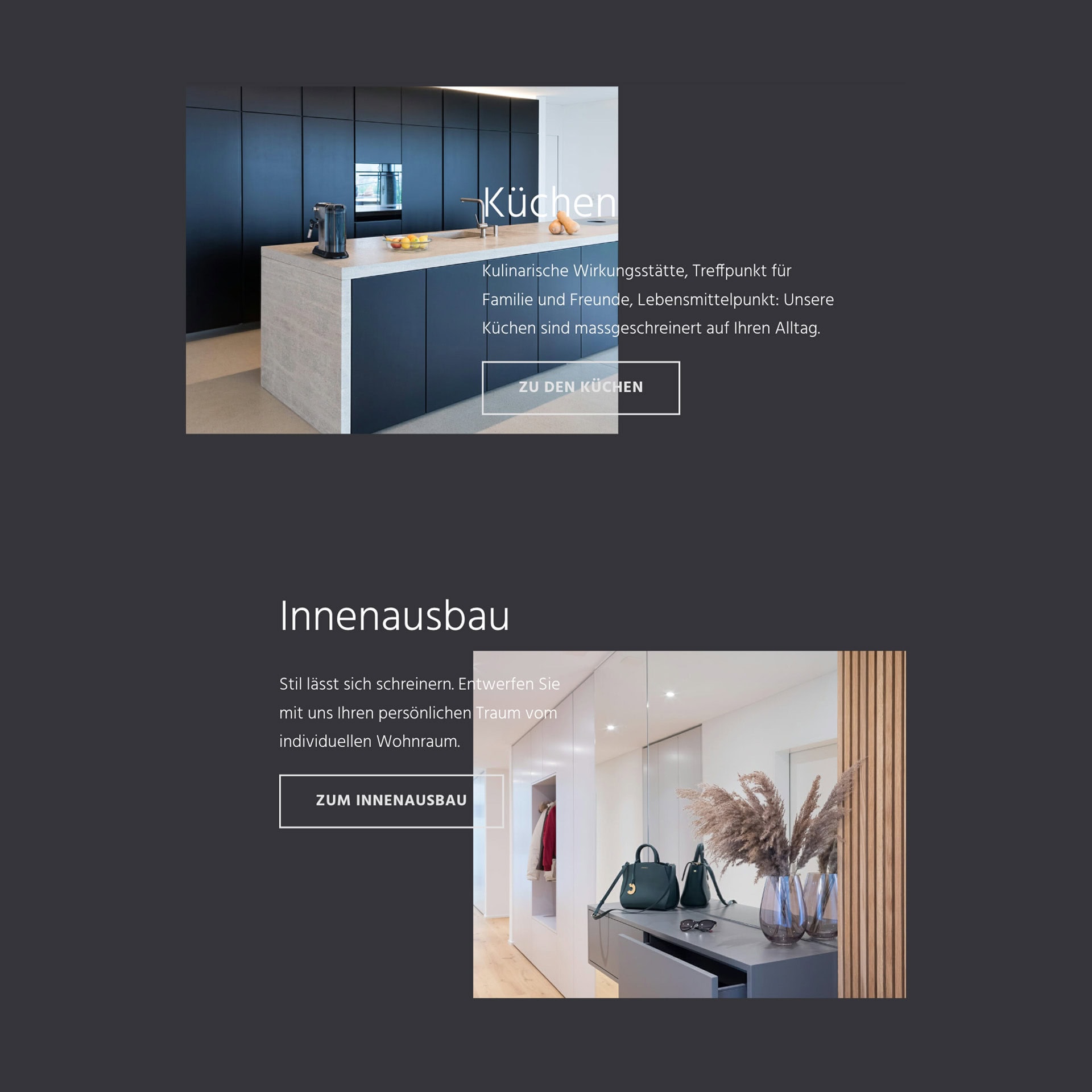 website-abschnitte küchen und innenausbau der schreinerey