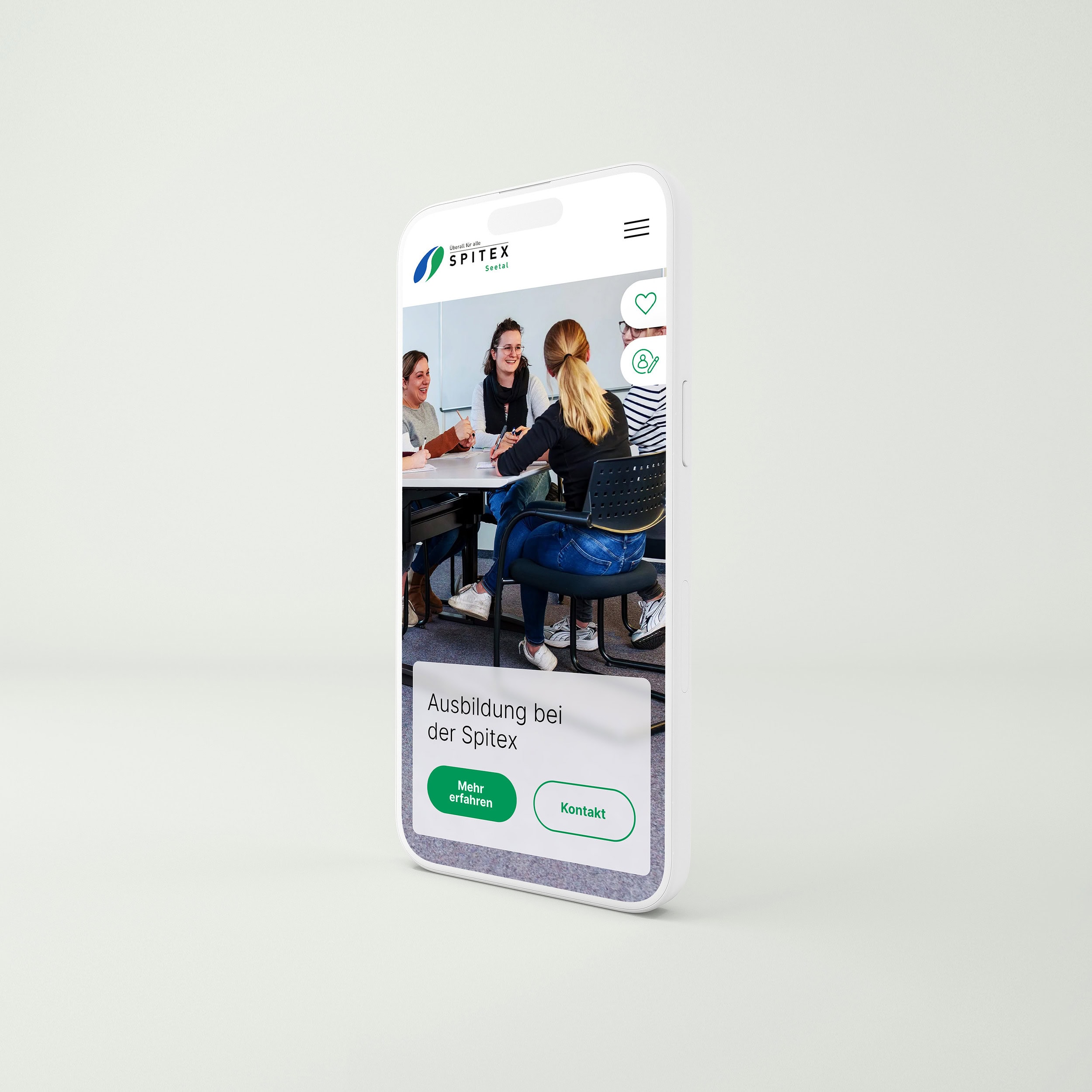 smartphone mit der seite «ausbildung bei der spitex»